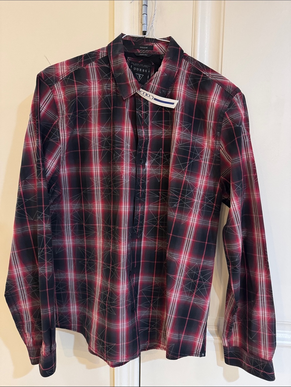 Guess Men’s Black and Red Plaid Button-Down Shirt